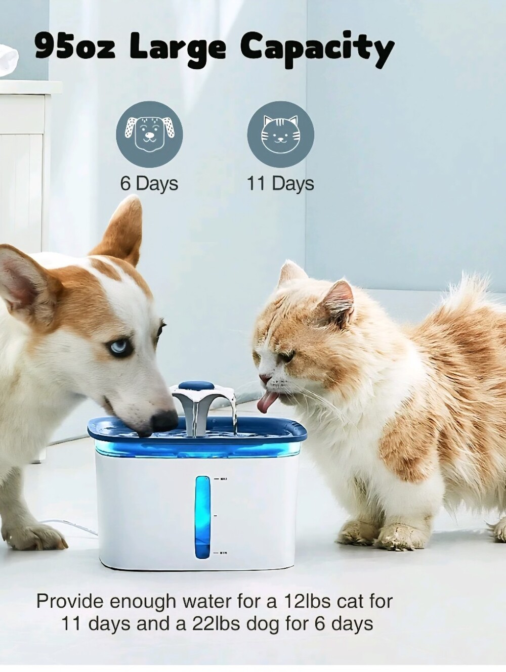 Automatic Pet Water Fountain - White and Blue